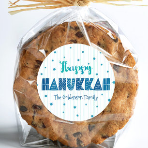 Happy Hanukkah Whimsical Turquoise Typography Name Classic Round Sticker
