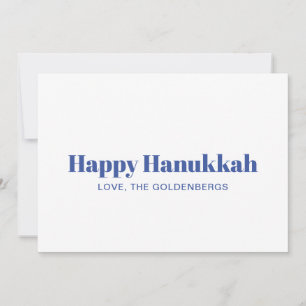 Happy Hanukkah white blue minimalist custom text Holiday Card