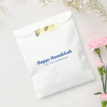 Happy Hanukkah white blue minimalist personalized Favour Bag<br><div class="desc">Happy Hanukkah blue and white typography simple modern Hanukkah personalized gift Favour Bag.
Fully customizable blue text on white background. Also available in kraft paper.</div>