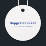 Happy Hanukkah white blue minimalist personalized Favour Tags<br><div class="desc">Happy Hanukkah blue and white typography simple modern Hanukkah personalized favour tags.
Fully customizable blue text on white background with a blue colour back.</div>