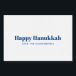 Happy Hanukkah white blue minimalist personalized Food Label<br><div class="desc">Happy Hanukkah blue and white typography simple modern Hanukkah personalized stickers and labels.
Fully customizable blue text on white background.</div>