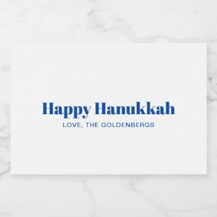 Happy Hanukkah white blue minimalist personalized Food Label