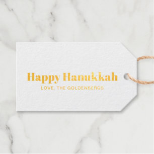 Happy Hanukkah white blue minimalist personalized Gift Tags