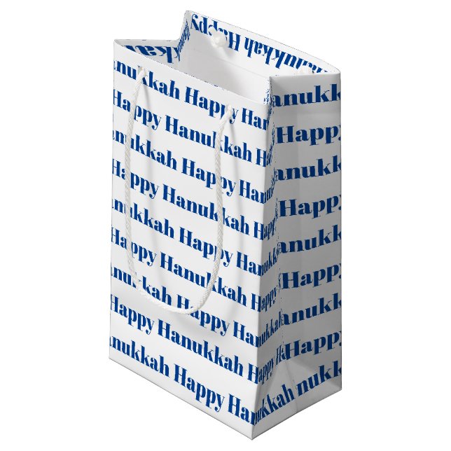 Happy Hanukkah white blue modern typography Small Gift Bag (Front Angled)