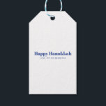 Happy Hanukkah white blue simple minimalist custom Gift Tags<br><div class="desc">Happy Hanukkah blue and white typography simple minimalist modern elegant Hanukkah personalized gift tags.
Fully customizable blue text on white background with a blue colour back.</div>
