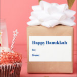 Happy Hanukkah white blue to from blank minimalist Sticker<br><div class="desc">Happy Hanukkah blue and white to from blank cute minimalist modern simple elegant Hanukkah stickers and labels.
Fully customizable blue text on white solid plain background.</div>