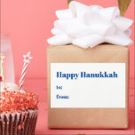 Happy Hanukkah white blue to from blank minimalist Sticker<br><div class="desc">Happy Hanukkah blue and white to from blank cute minimalist modern simple elegant Hanukkah stickers and labels.
Fully customizable blue text on white solid plain background.</div>