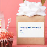 Happy Hanukkah white blue to from blank minimalist Sticker<br><div class="desc">Happy Hanukkah blue and white to from blank cute minimalist modern simple elegant Hanukkah stickers and labels.
Fully customizable blue text on white solid plain background.</div>