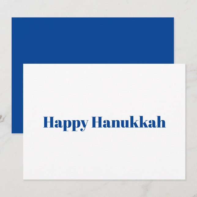 Happy Hanukkah white blue typography minimalist Holiday Card (Front/Back)