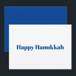 Happy Hanukkah white blue typography minimalist Holiday Card<br><div class="desc">Happy Hanukkah blue and white modern typography minimalist elegant Hanukkah Holiday Card.
Fully customizable blue text on white background on the front, and blue background on the back of the card.</div>
