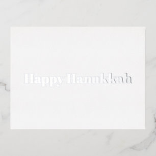 Happy Hanukkah white silver typography minimalist Foil Holiday Postcard