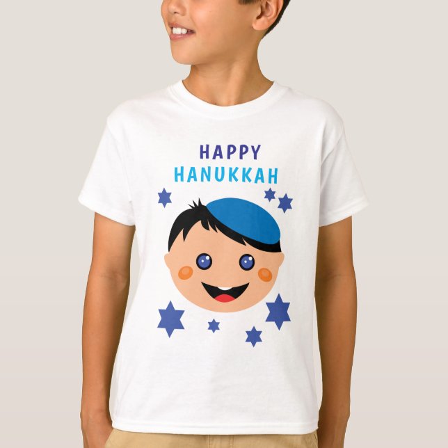 Happy Hanukkah, with boy wearing yarmulke T-Shirt (Front)