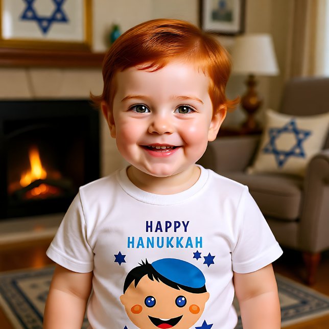 Happy Hanukkah, with boy wearing yarmulke T-Shirt (Happy Hanukkah, with boy wearing yarmulke T-Shirt)