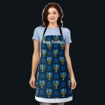 Happy Hanukkah with editable text Apron<br><div class="desc">Happy Hanukkah menorahs and Star of David on this apron with editable text or clear if you prefer it without text.</div>