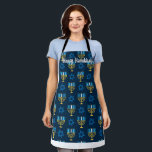 Happy Hanukkah with editable text Apron<br><div class="desc">Happy Hanukkah menorahs and Star of David on this apron with editable text or clear if you prefer it without text.</div>