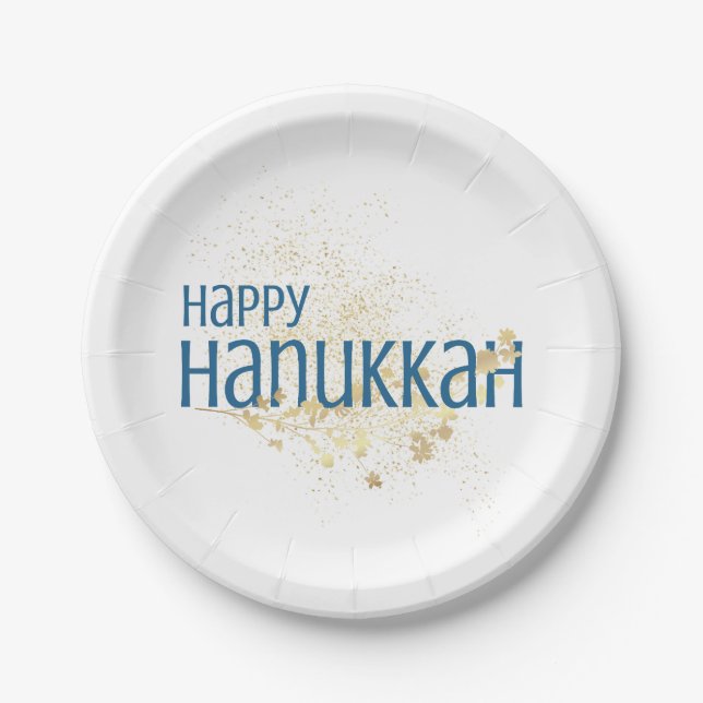 Happy Hanukkah (with Gold Foliage) Paper Plate (Front)