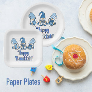 Happy Hanukkah with Three Gnomes  Paper Plate
