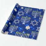 Happy Hanukkah Wrapping Paper<br><div class="desc">Candles, Star of David, Blue Background</div>