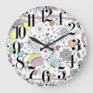 Happy Happy Joy Joy Doodle Large Clock