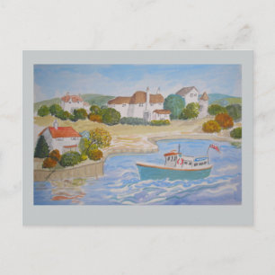 Happy Harbour painting, folk art add name, message Postcard