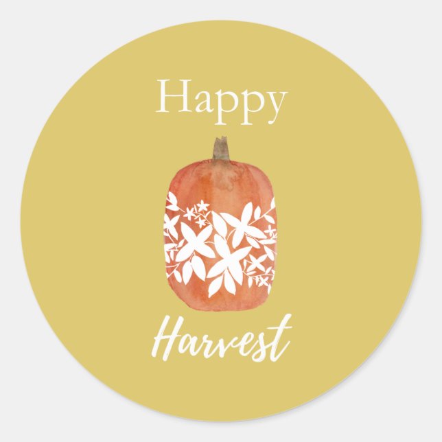 Happy Harvest Fall Pumpkin Stickers- Yellow Classic Round Sticker (Front)