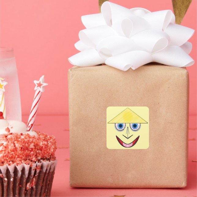 Happy Hat Face Square Sticker (Party)