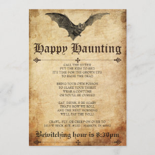 Happy Hauning Bat Halloween Invitation