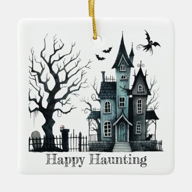 Happy Haunting Customize  Ceramic Ornament (Front)