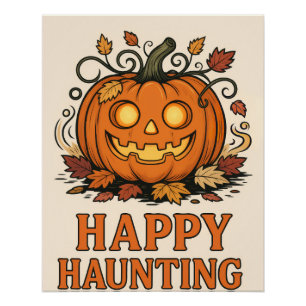 Happy Haunting – Halloween Pumpkin Poster 📝 Opis