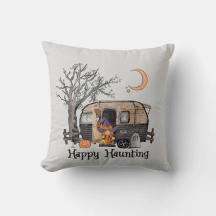 Happy Haunting – Spooky Witch and Camper Van Throw Pillow