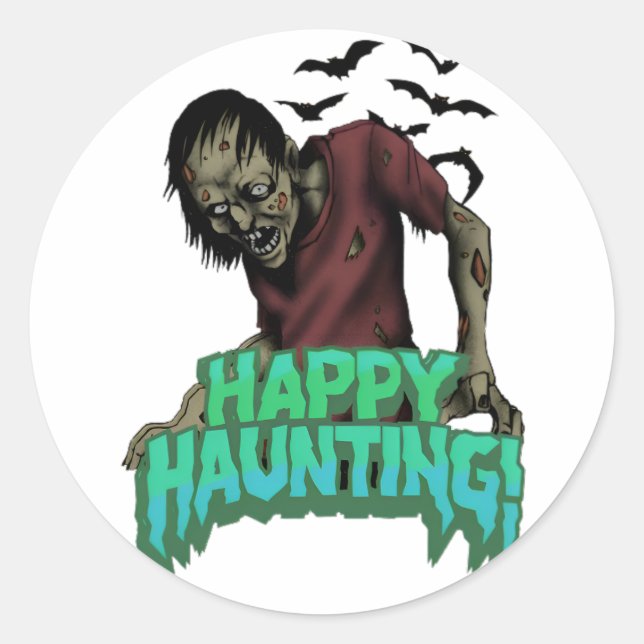 Happy Haunting Zombie Halloween Spooky Sticker  (Front)