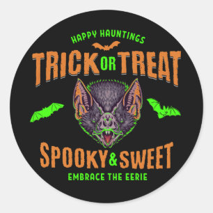 Happy Hauntings Trick or Treat Halloween Bats Classic Round Sticker