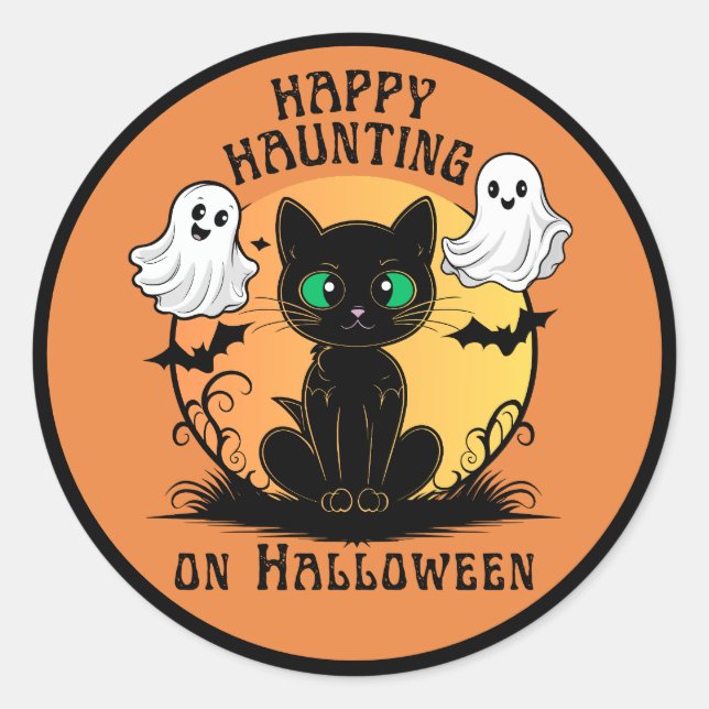 Happy Hauny Chat noir Halloween Sticker (Devant)