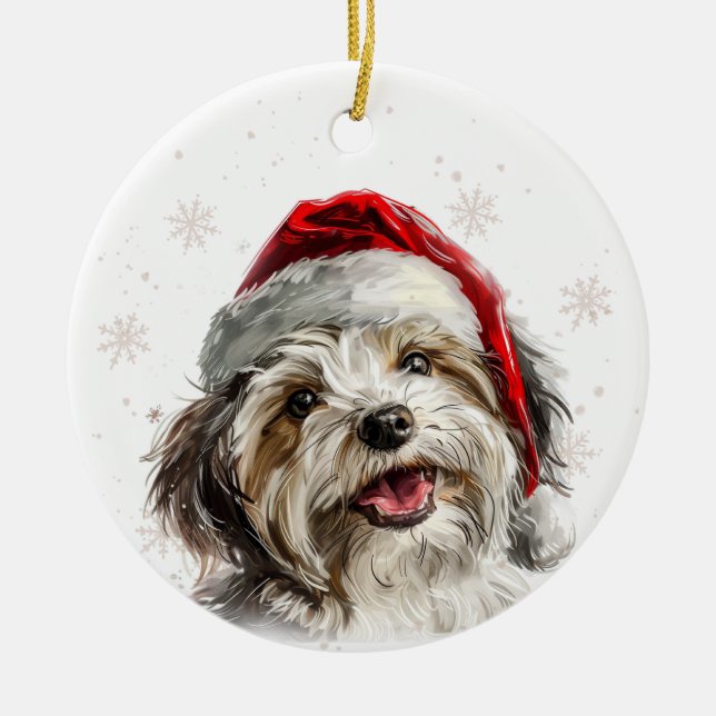 Happy Havanese Dog Christmas Personalized Ceramic Ornament (Front)