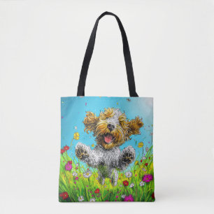 Happy Havanese Dog Colourful Wildflower Meadow Tote Bag