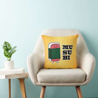 Happy Hawaiian Musubi Sushi Nori Throw Pillow