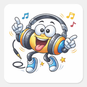 Happy Headphones Cartoon Music Sticker