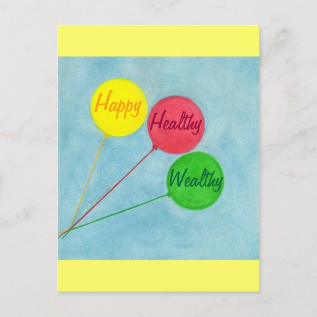 Happy Healthy Wealthy Balloon Affirmation Postcard (Front)