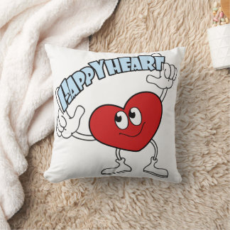 Happy Heart Throw Pillow – Cute Cartoon Design