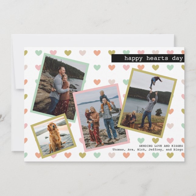 Happy Hearts Day Valentines Family Photo Collage Holiday Card (Front)