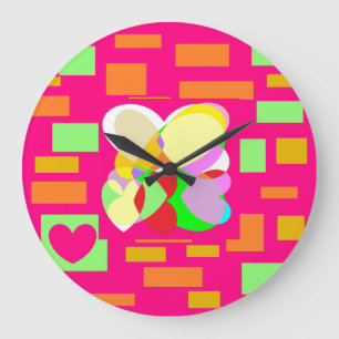 Happy hearts design in pastels and squares large clock