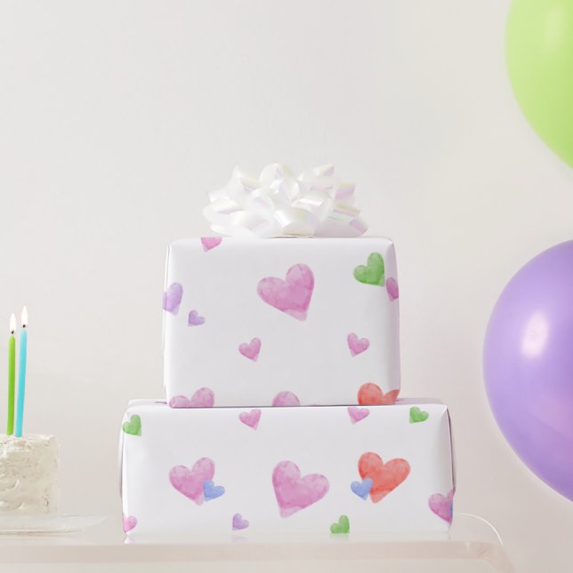 Happy Hearts Watercolor pastel colors Wrapping Paper (Party Gifts)