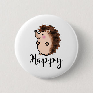 Happy hedgehog animal 2 inch round button