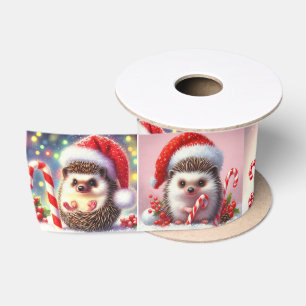 Happy Hedgehog Candy Cane Christmas Gift Satin Ribbon