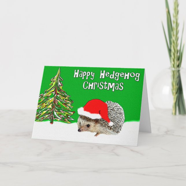 Happy Hedgehog Christmas Greeting Card (Front)