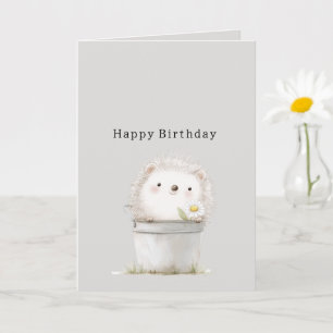 Happy Hedgehog in Bucket Daisy Flower Birthday Card