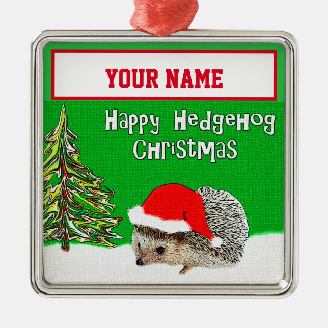 Happy Hedgehog Personalized Christmas Ornament (Front)