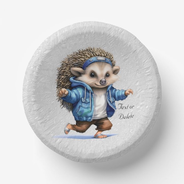 Happy Hedgehog Watercolor Paper Bowl Paper Plate (Front)