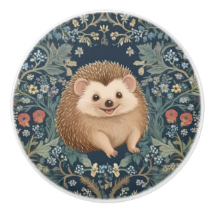 Happy Hedgehog William Morris style Right Floral Ceramic Knob