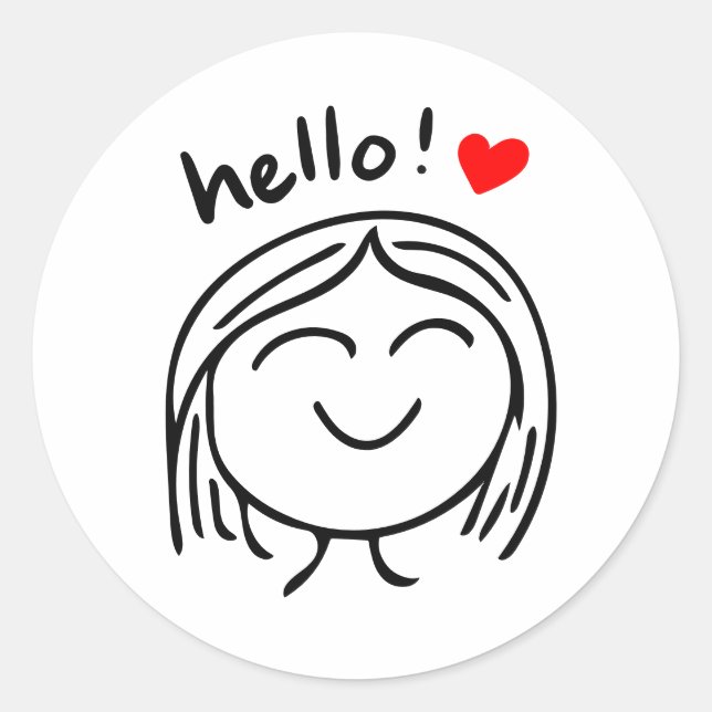 Happy Hello Classic Round Sticker (Front)
